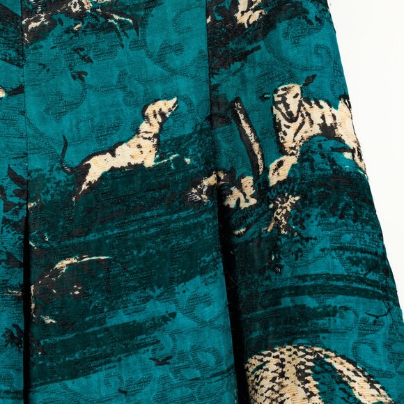 Oscar de la Renta AW/13 Teal Jacquard Sleeveless Pleated A-Line Dress - Picture 6 of 10